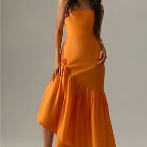 Anthropologie Vibrant Orange Strapless Dress
